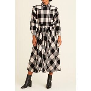 Vintage d.Frank Black and White Plaid 100% Cotton Midi Dress Size 10